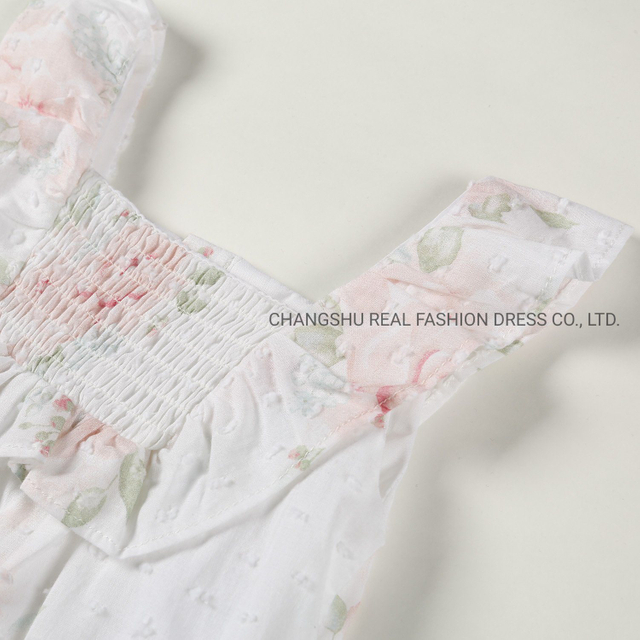 Newborn Baby Infant Woven Flower Printed Romper with Embroidery