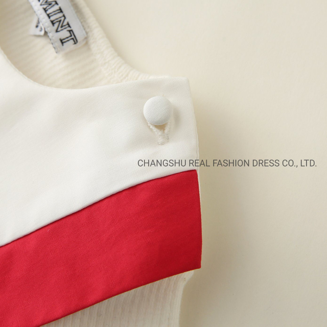 Infant Baby Clothes Boy Girl Knitted T Shirt with Woven Yoke Red Panel