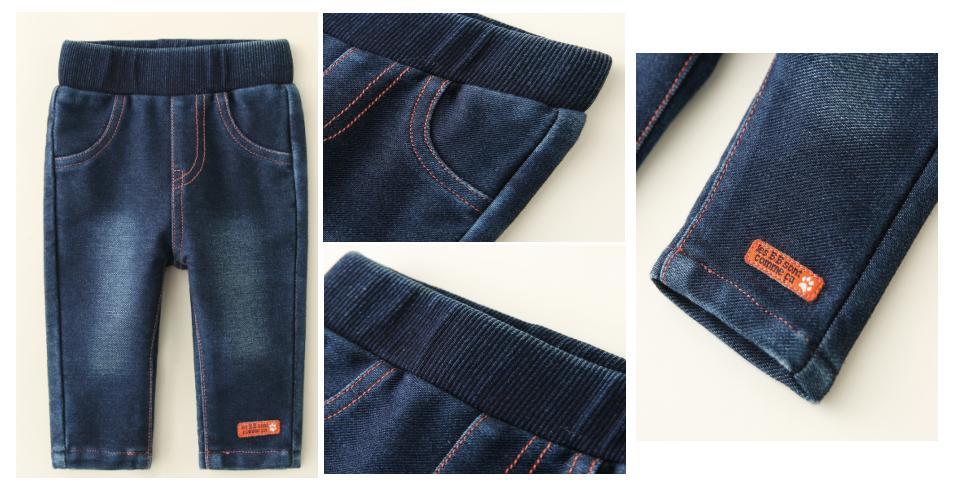 Boy Children Knitted Denim Pant Made of Ribbed Waistband Clothes
