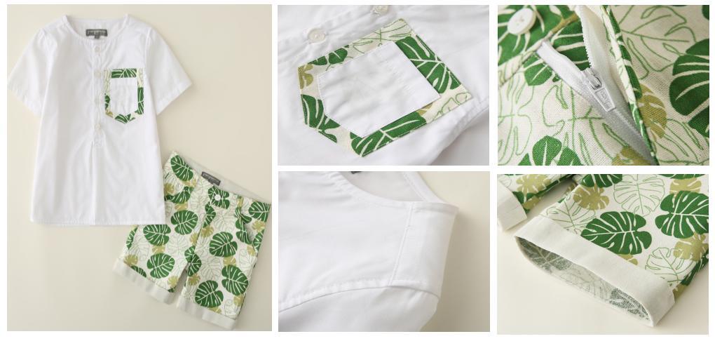 Boy Woven Suit Clothes with T-Shirt Made of Pocket and Print Short Made of Waistband Loop