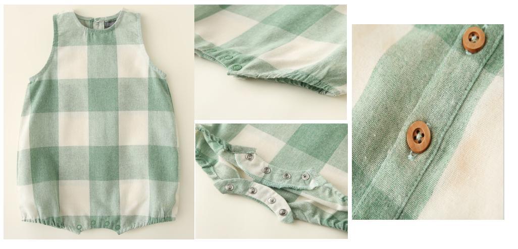 Infant Boy Girl Baby Woven Plaid Romper with Elastic Cuff Clothes
