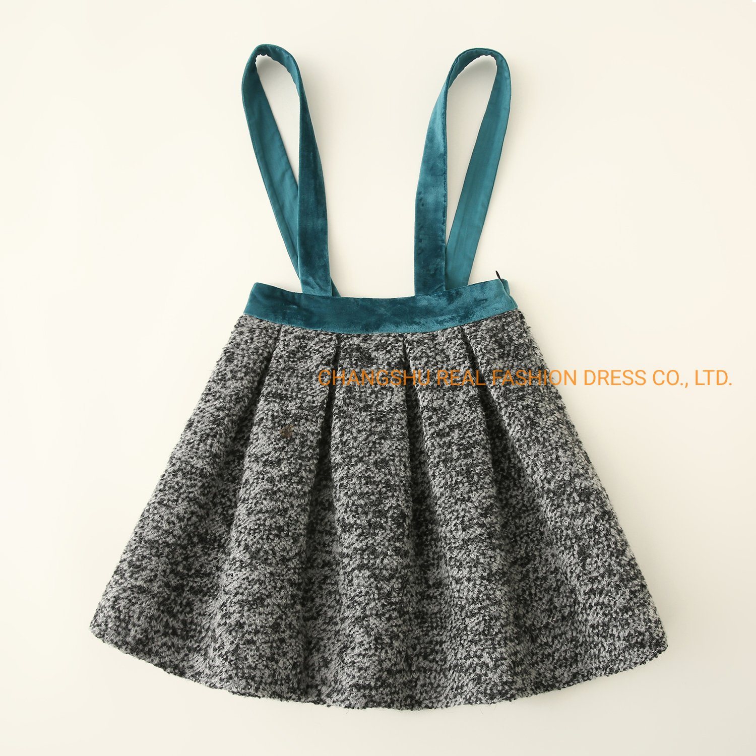 Kids Clothes Girl Woven Skirt with Velour Shoulder Straps and Waistband