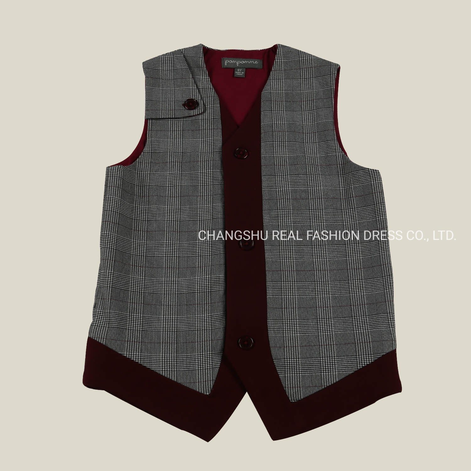 Children 2022 Clothes Boy New Fashion Woven Plaid Vest with Contrast Velour Placket and Lining