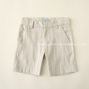 Children Clothes Boy Kids Woven Beige Linen Pant Wear with Functional Front Fly