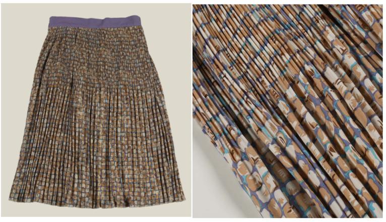 Children Clothes Girl Kids Woven Colorful Print Pleat Skirt Wear with Purple Waistband