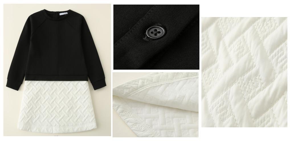 Girl Children 2022 Black White Contrast Color Dress Clothes with Quilt at Bottom Fabric