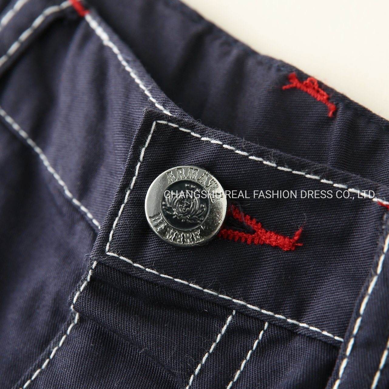 Boy Kids Navy Woven Straight Leg Pant Clothes Made of Decorative Metal Trims and Contrast Stitching