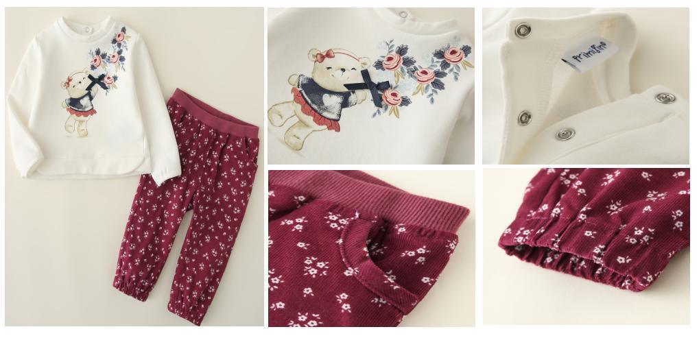 Girl Children Clothing Kids Knitted French Terry Top and Print Corduroy Pant Suit Wear