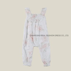 Newborn Baby Infant Woven Flower Printed Romper with Embroidery