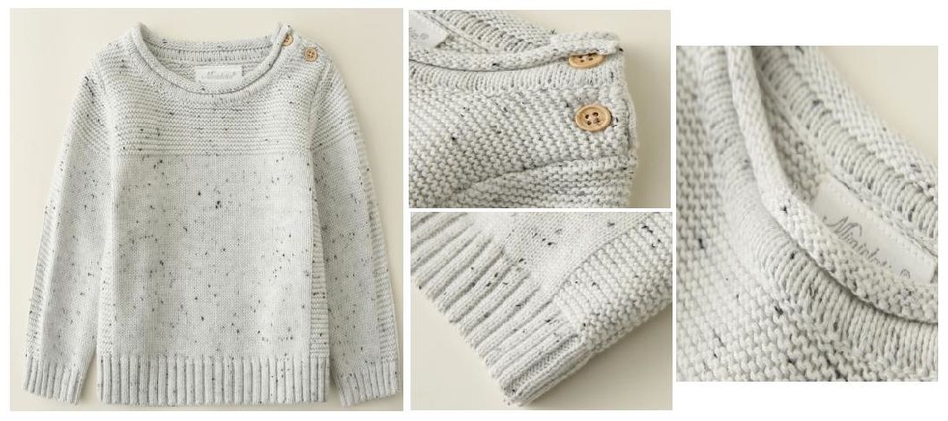 Boy Girl Clothes Baby Infant Pearl Stitching Sweater with Buttons on Shoulder