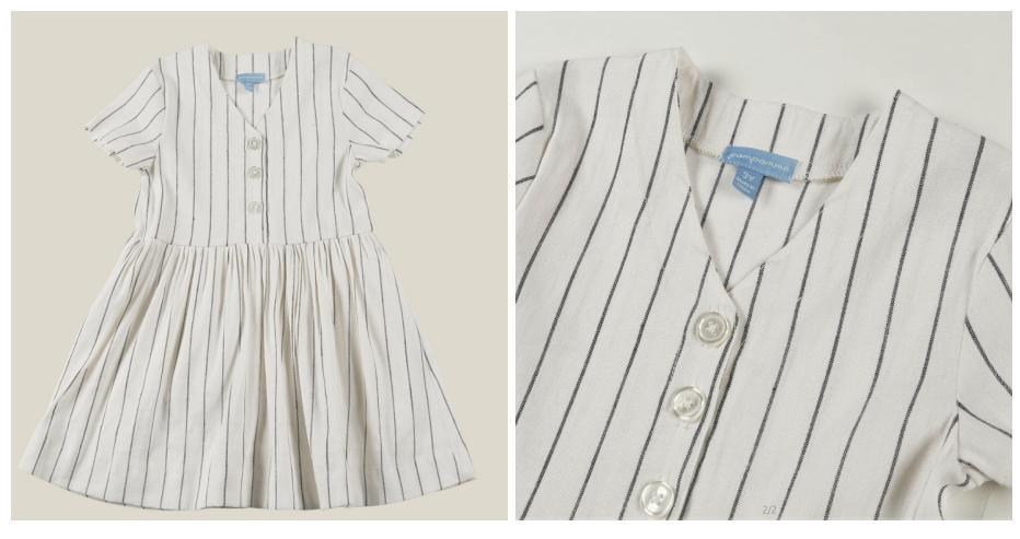 Kids Children Clothes Girl Woven Stripe Dress with Button Placket