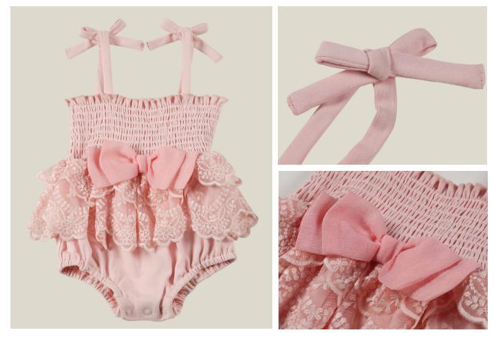 Infant Clothes Knitted Romper with Smoking and Lace