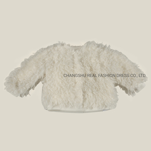 Infant Baby Kids Children Clothes Girl Woven Faux Fur Jacket with Knitted Cotton Lining