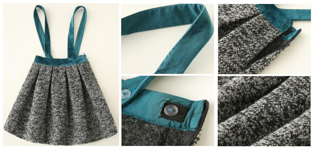 Kids Clothes Girl Woven Skirt with Velour Shoulder Straps and Waistband