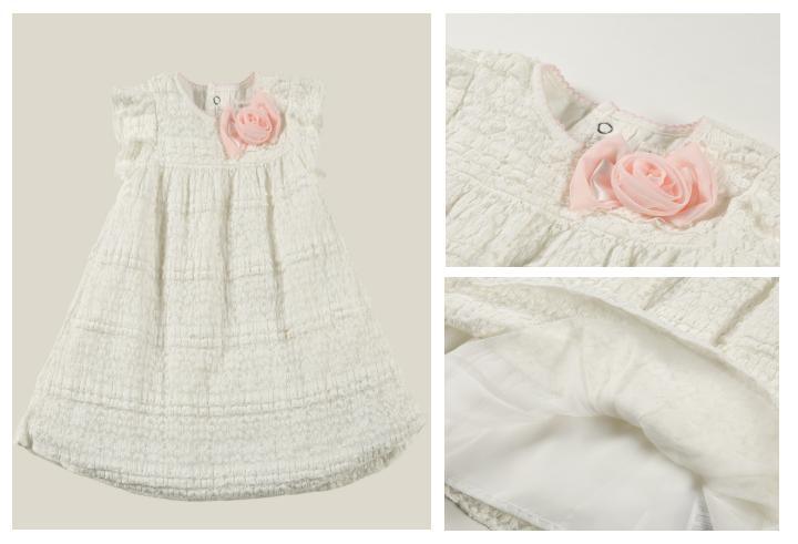 Infant Baby Kids Children Clothes Girl Dress with Lace Fabric and Satin Flower