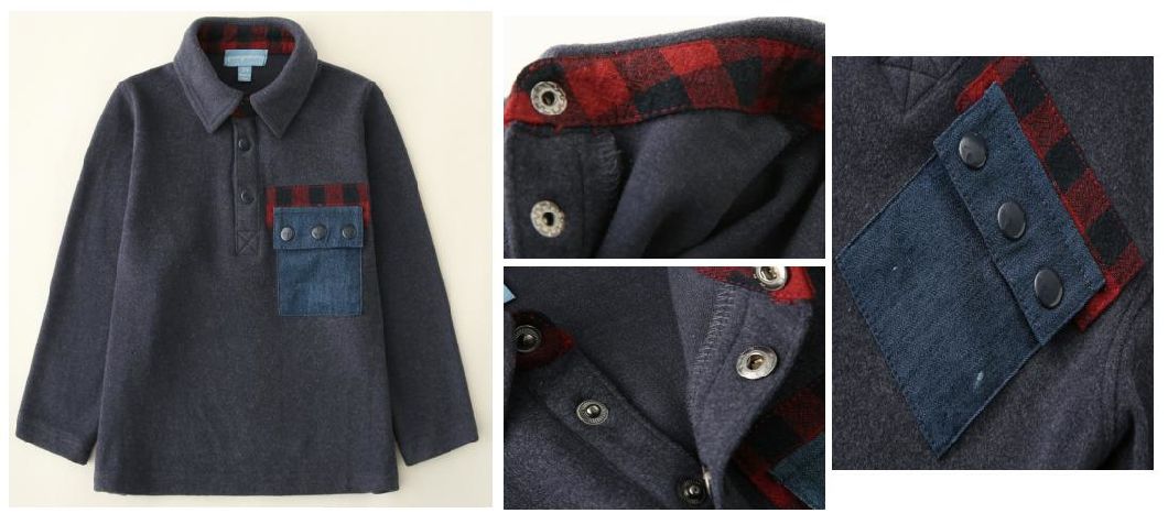 Children Clothes Boy Knitted Shirt with Contrast Pocket and Front Half Placket