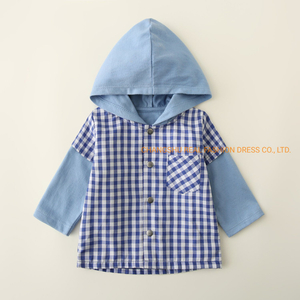 Children Kids Clothes Boy Woven and Knitted Coat with Hood and Front Placket