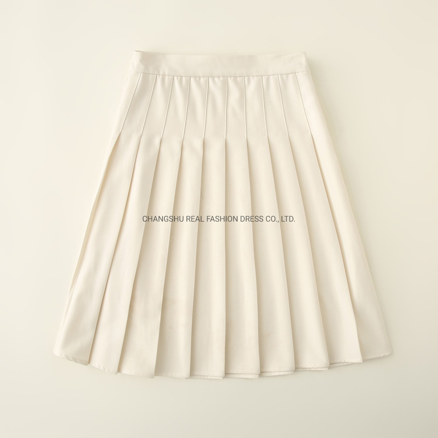 Girl Children Clothing Toddle Kids Ivory Woven Pleat Skirt Wear with Invisible Zipper at Side Seam