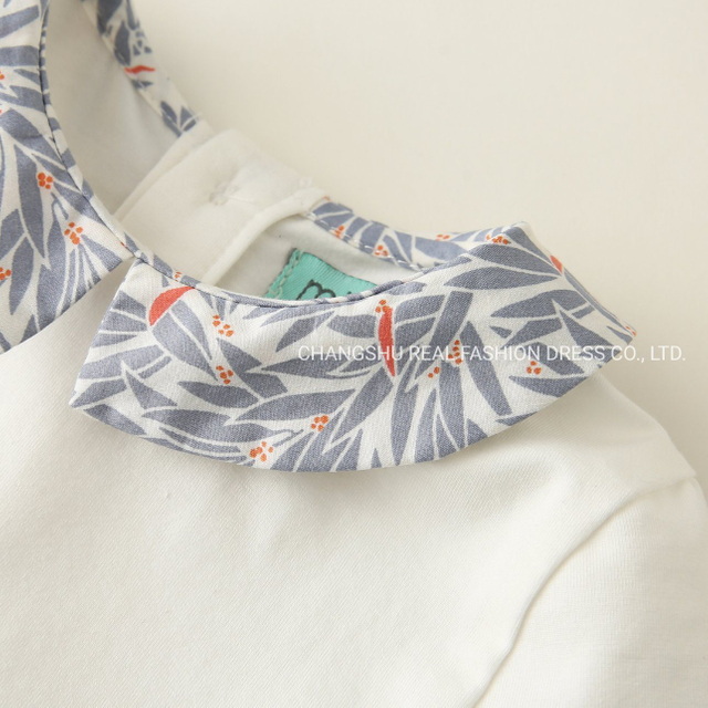 Boy Baby Suit Clothes Made of White Top with Back Snap Placket Print Collar Pant