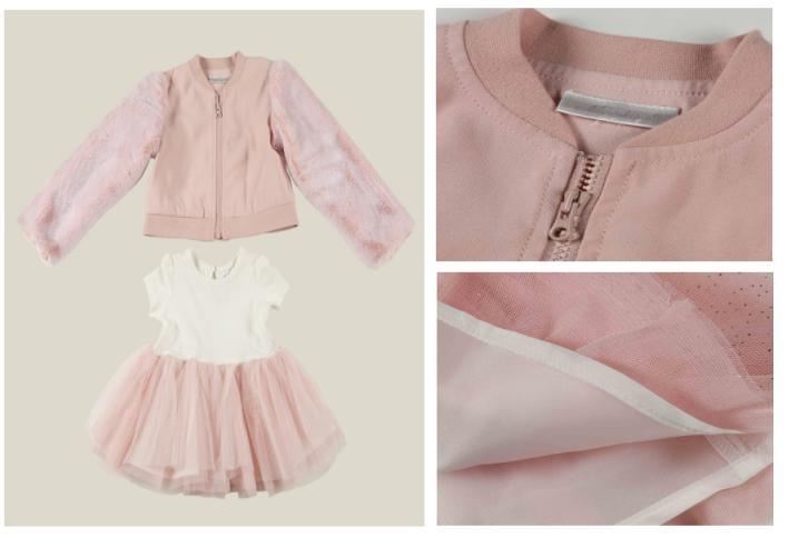 Newborn Baby Pretty Pink Suit Wear Woven Body with Faux Fur Sleeve Jacket and Knitted Tutu Top with Netting