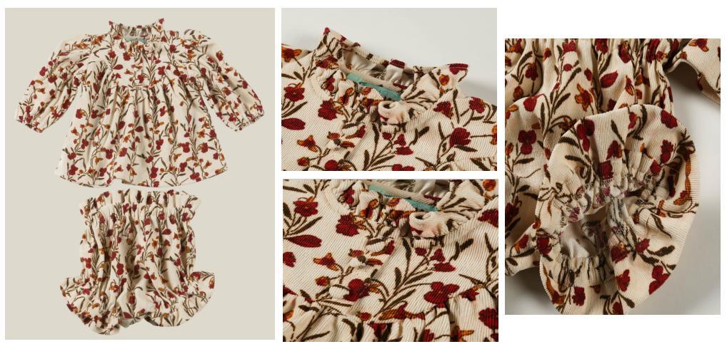 Girl Baby 2022 Pretty Suit Clothes Made of Top with Collar and Short with Tan Ground Flower Print