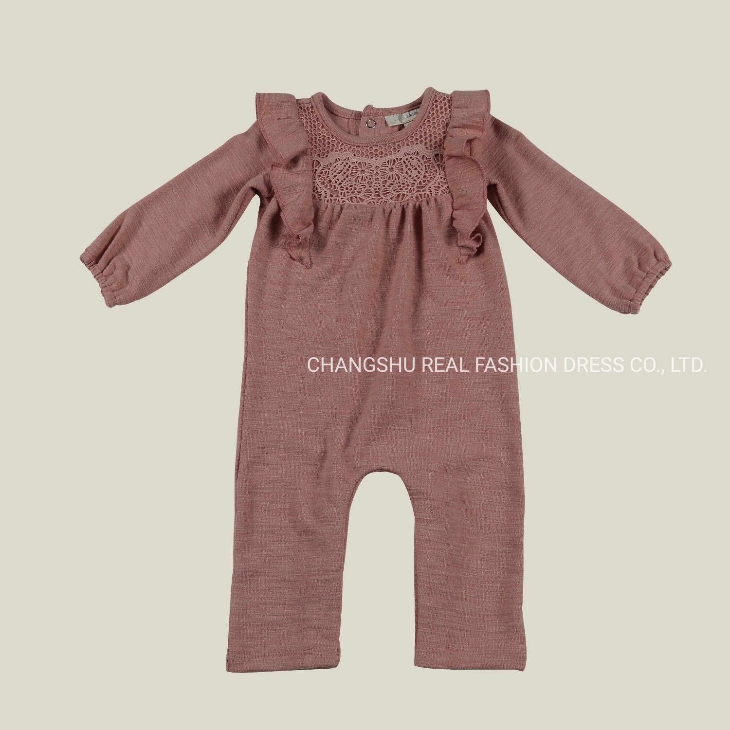 Infant Children Clothes Girl Baby Mauve Knitted Romper Wear Made of Lace on Front