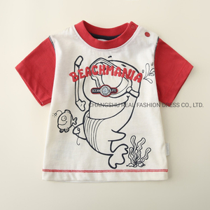 Newborn Baby Kids Children Clothing Infant Knitted Shirt with Foam Printing and Applique Contrast Stitching