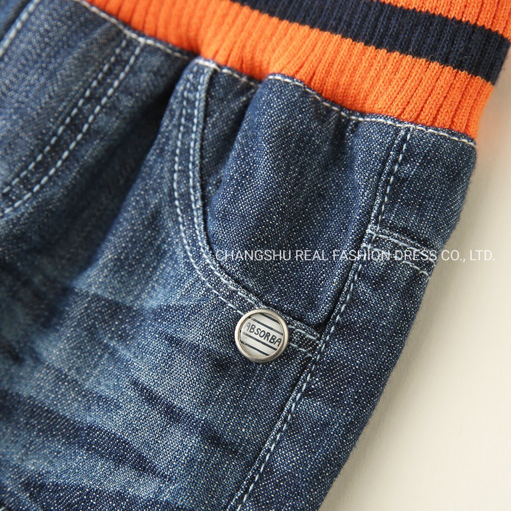 Boy Children Woven Denim Pant Made of Ribbed Waistband Clothes