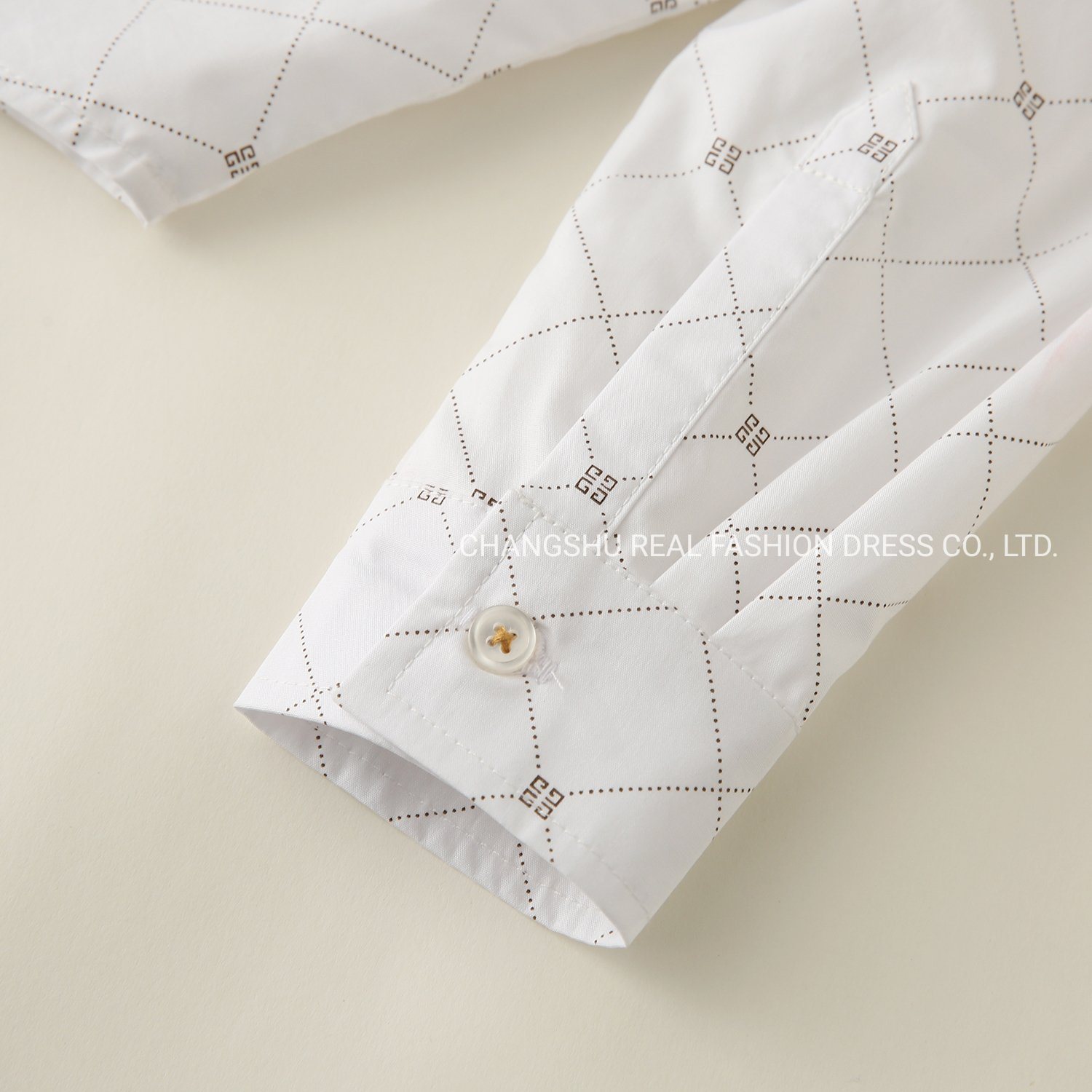 Kids Wear Boy Children Woven White Ground Printed Shirt Clothing Made of Collar Stand