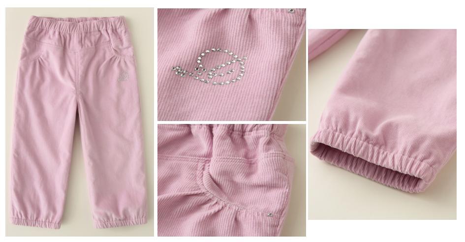 Children Clothes Girl Kids Woven Pink Corduroy Pant Wear Made of Elastic Waistband and Hem