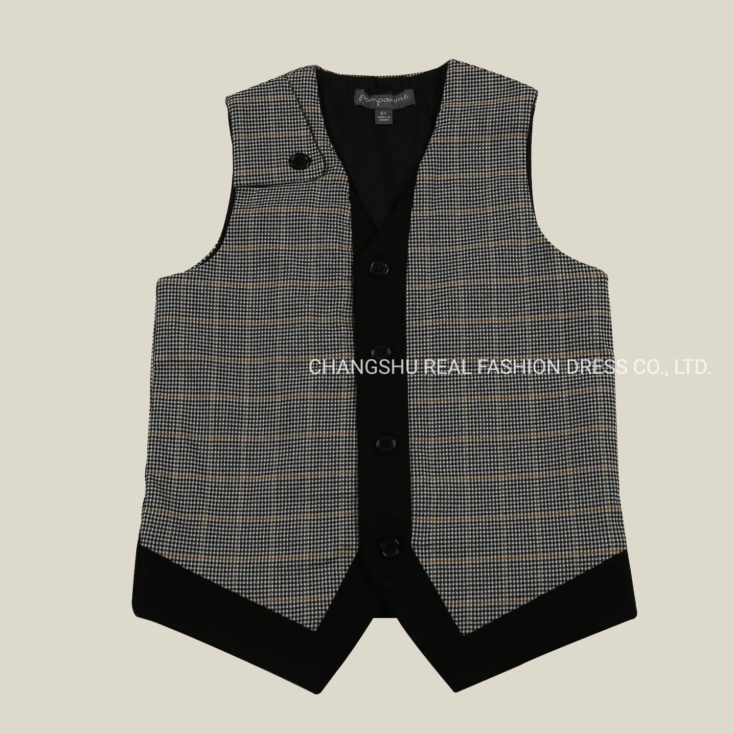 Children 2022 Clothes Boy New Fashion Woven Plaid Vest with Contrast Velour Placket and Lining