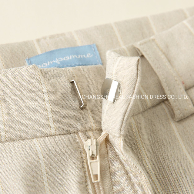 Children Clothes Boy Kids Woven Beige Linen Pant Wear with Functional Front Fly