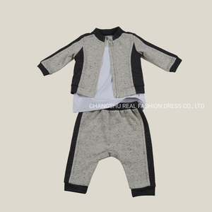 Boy Baby Grey Fashion Suit Clothes Made of Heather Grey French Terry Jacket Pant and White Top