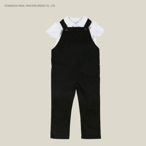 Infant Baby Clothes Boy Children Knitted White T Shirt and Black Suspender Pant Suit Wear