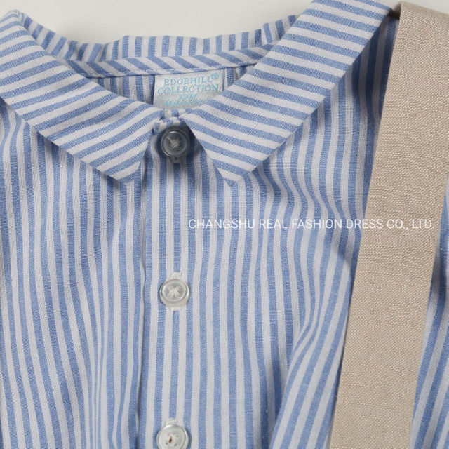 Boy Baby Woven Blue Striped T Shirt and Tan Suspender Pant Suit Clothes