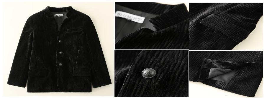 Toddle Kids Clothing Boy Knitted Corduroy Fabric Effect Black Color Blazer Wear with Pocket