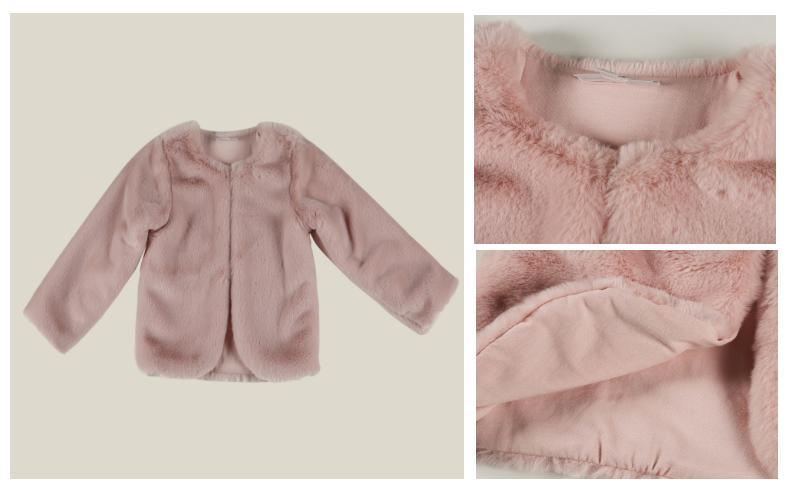 Baby Kids Children Pretty Clothing Infant Woven Faux Fur Jacket with Knitted Lining
