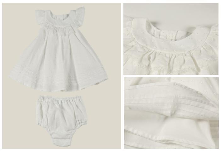 Newborn Fashion Clothing Infant Woven Dress with Panty Made of Characteristic Neck