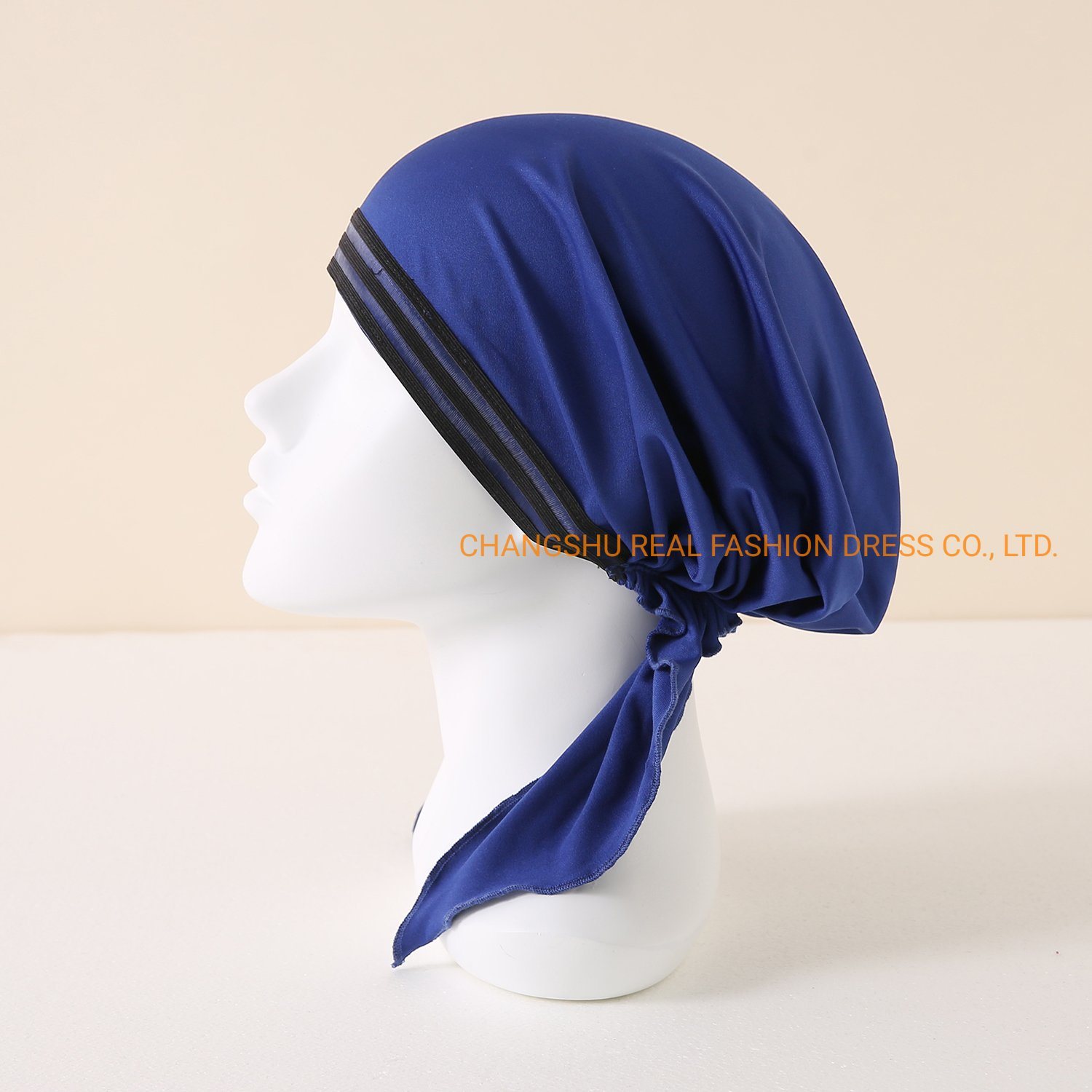 Muslim New Fashion Hat Lady Knit Swimming Elastic Tape Pre-Tied Headwear with Lining and Tails