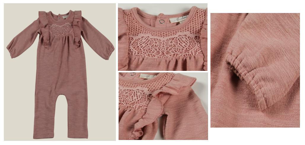 Infant Baby Kids Children 2022 Clothes Girl Fashion Mauve Knitted Romper of Lace on Front