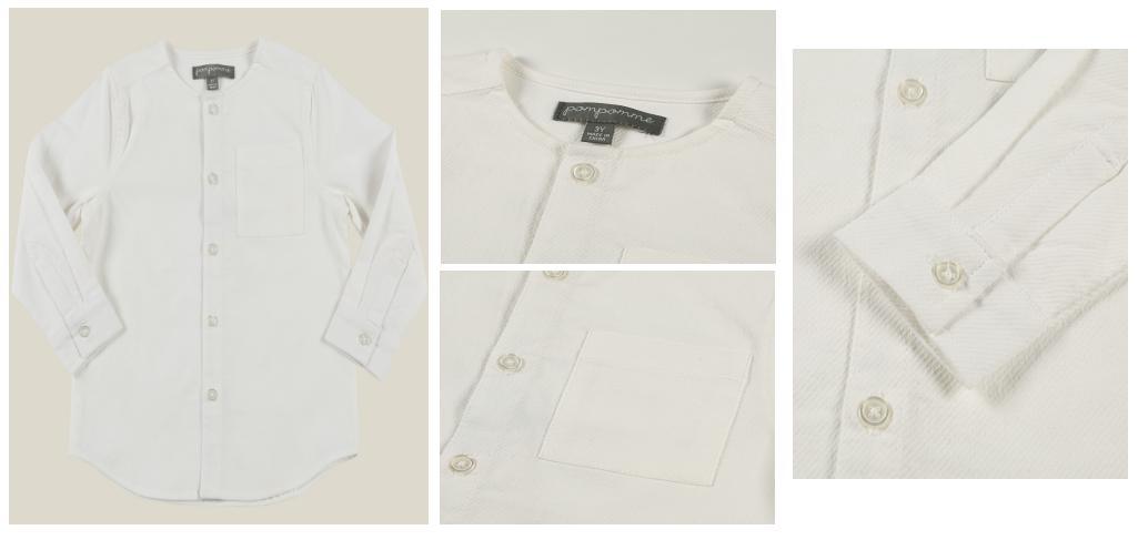 Toddle Children Fashion Clothing Boy Kids Woven Ivory Shirt Wear with Chest Pocket and Front Button