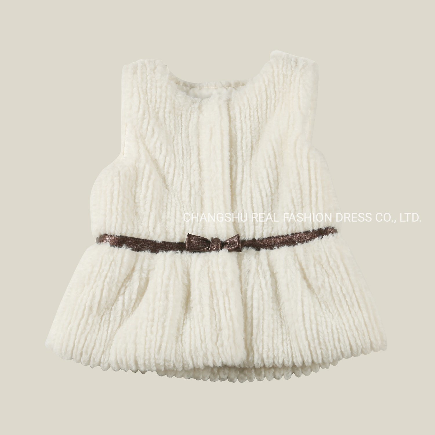 Infant Children Clothes Girl Kids Woven Ivory Faux Fur Vest Wear with PU Leather Belt