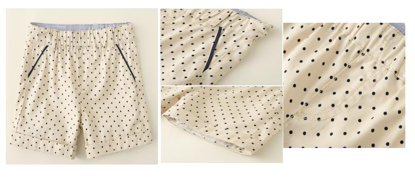 Boy Baby Beige Ground Black DOT Print Short Clothes with Piping Pockets and Light Inside Waistband