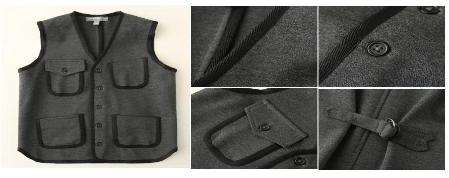 Boy Kids Dark Grey Rome Vest Clothes with Functional Pocket Clothes and Black Tape Piping