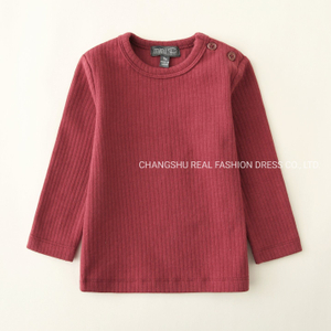 Boy Girl Baby Knitted Ribbed Shirt Clothes with Shoulder Placket and Plastic Button