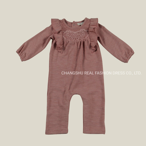 Infant Children Clothes Girl Baby Mauve Knitted Romper Wear Made of Lace on Front