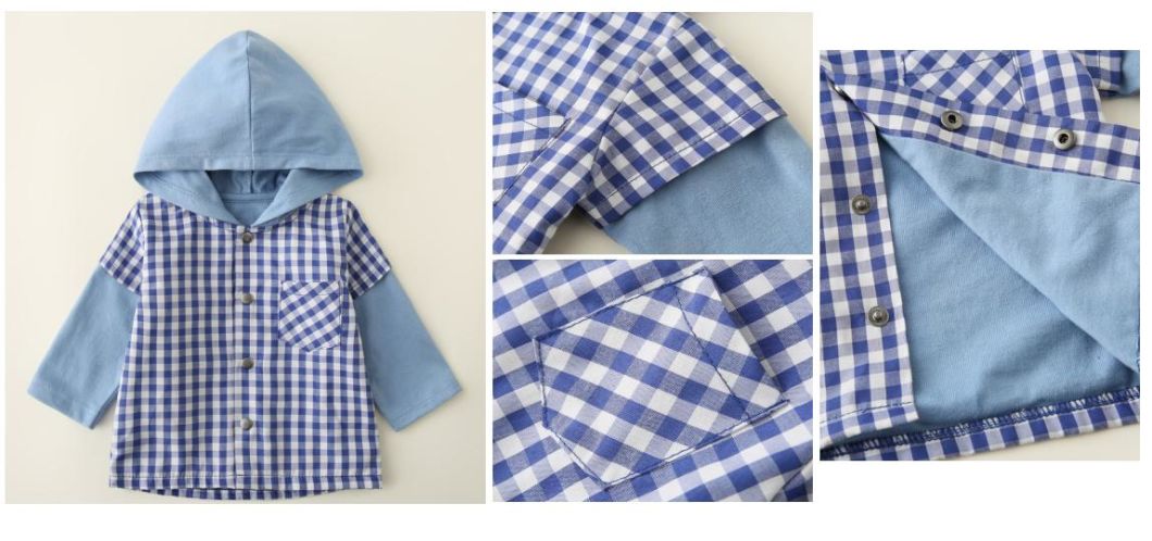 Children Kids Clothes Boy Woven and Knitted Coat with Hood and Front Placket