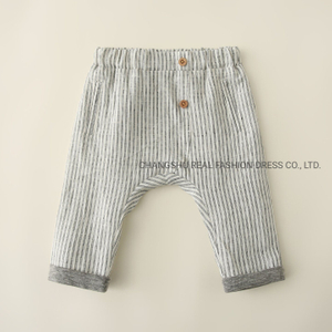 Infant 2022 Boy Girl Baby Woven Linen Pant Clothes with Fold Hem