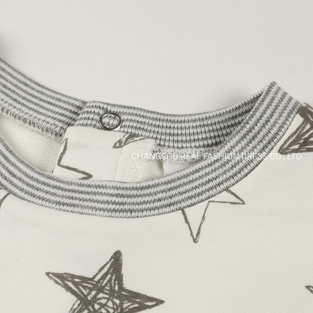 Infant Children Clothes Boy Baby Knitted White Ground Grey Star Print French Terry Top Wear