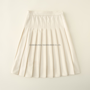 Girl Children Clothing Toddle Kids Ivory Woven Pleat Skirt Wear with Invisible Zipper at Side Seam